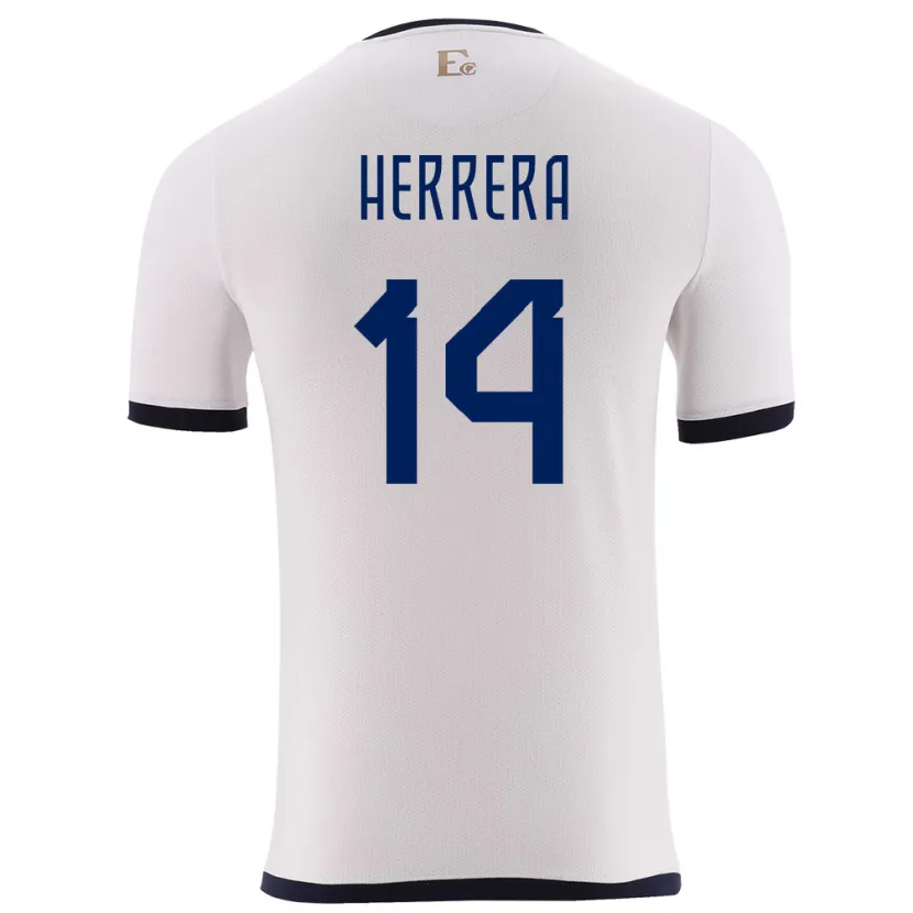 Danxen Hombre Camiseta Ecuador Orlando Herrera #14 Blanco 2ª Equipación 24-26 La Camisa
