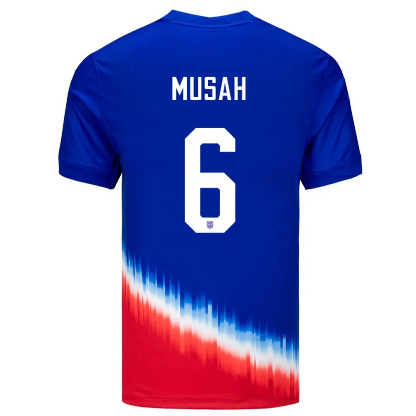 Danxen Hombre Camiseta Estados Unidos Yunus Musah #6 Azul 2ª Equipación 24-26 La Camisa