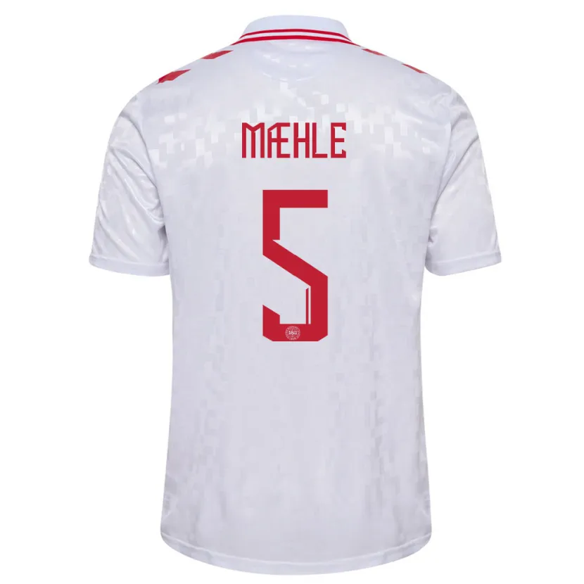 Danxen Hombre Camiseta Dinamarca Joakim Maehle #5 Blanco 2ª Equipación 24-26 La Camisa