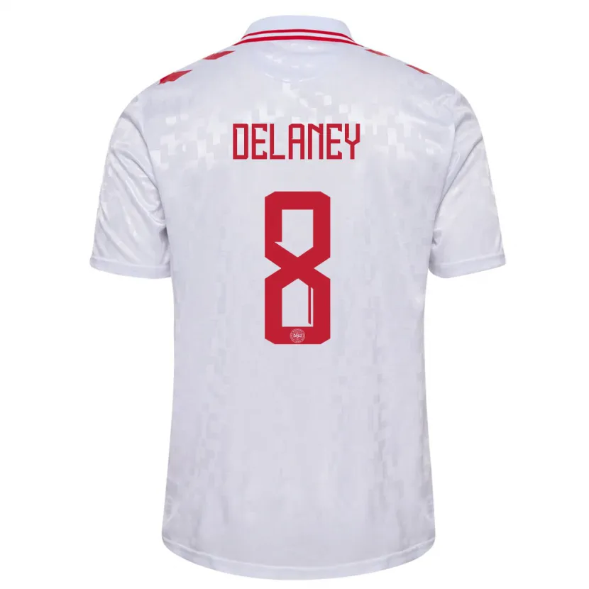 Danxen Hombre Camiseta Dinamarca Thomas Delaney #8 Blanco 2ª Equipación 24-26 La Camisa