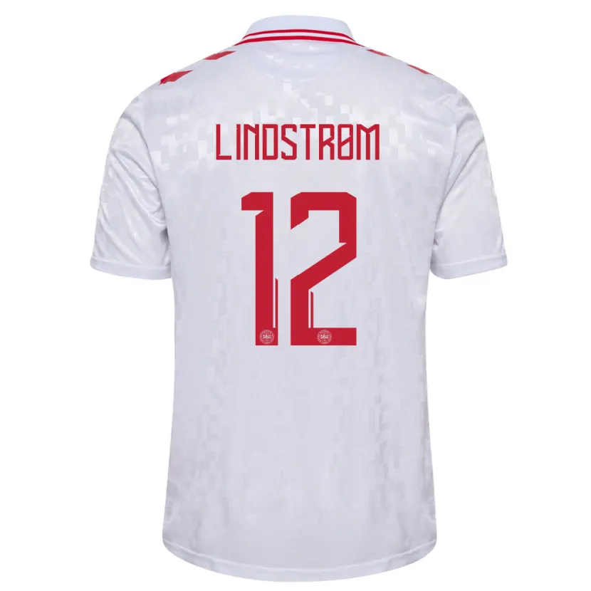 Danxen Hombre Camiseta Dinamarca Jesper Lindstrøm #12 Blanco 2ª Equipación 24-26 La Camisa