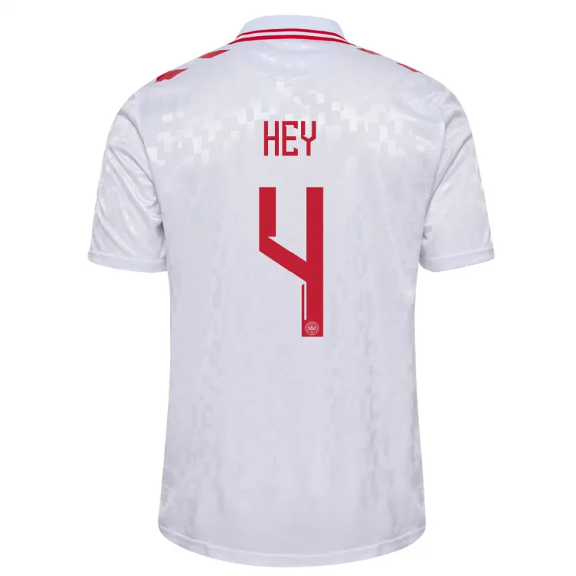 Danxen Hombre Camiseta Dinamarca Lucas Hey #4 Blanco 2ª Equipación 24-26 La Camisa