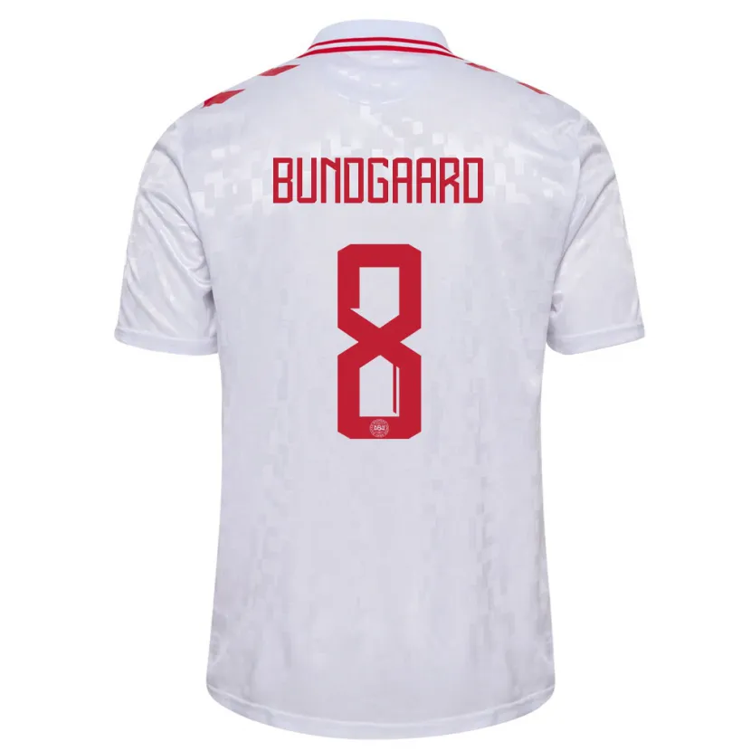 Danxen Hombre Camiseta Dinamarca Filip Bundgaard #8 Blanco 2ª Equipación 24-26 La Camisa