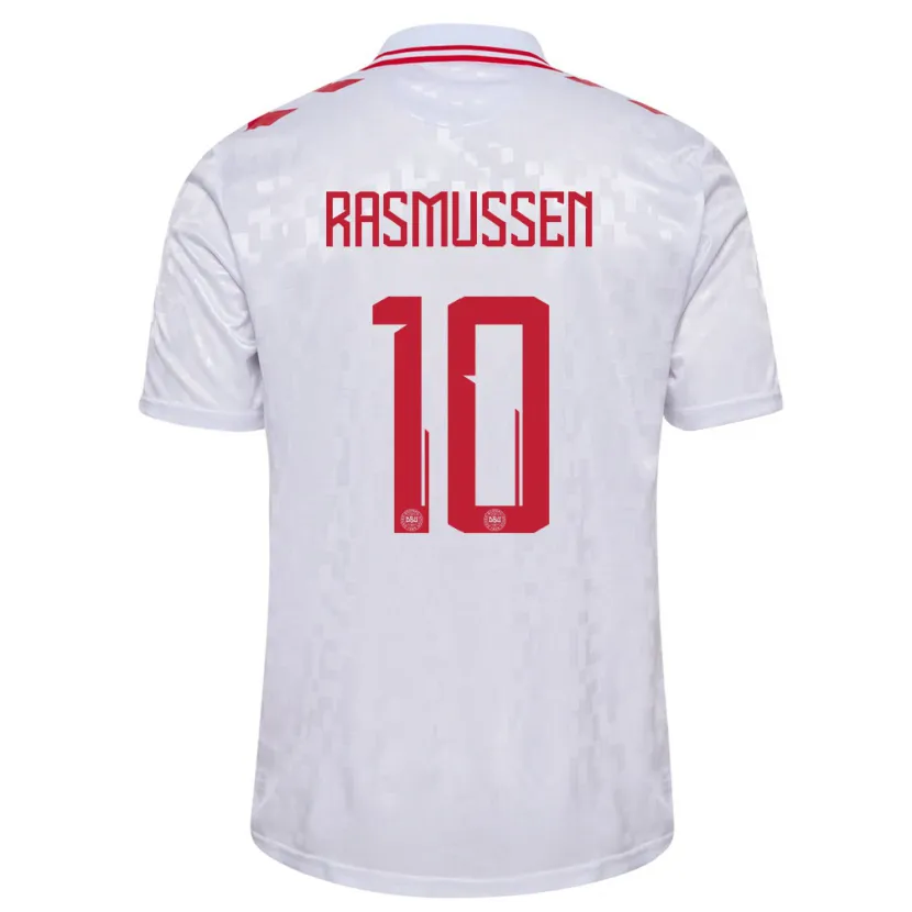Danxen Hombre Camiseta Dinamarca Christian Rasmussen #10 Blanco 2ª Equipación 24-26 La Camisa