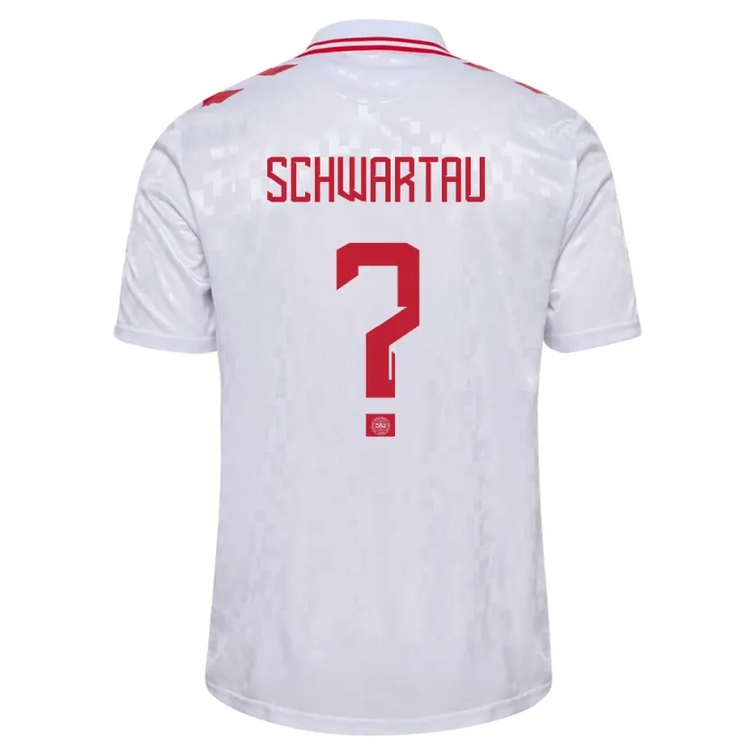 Danxen Hombre Camiseta Dinamarca Oscar Schwartau #0 Blanco 2ª Equipación 24-26 La Camisa