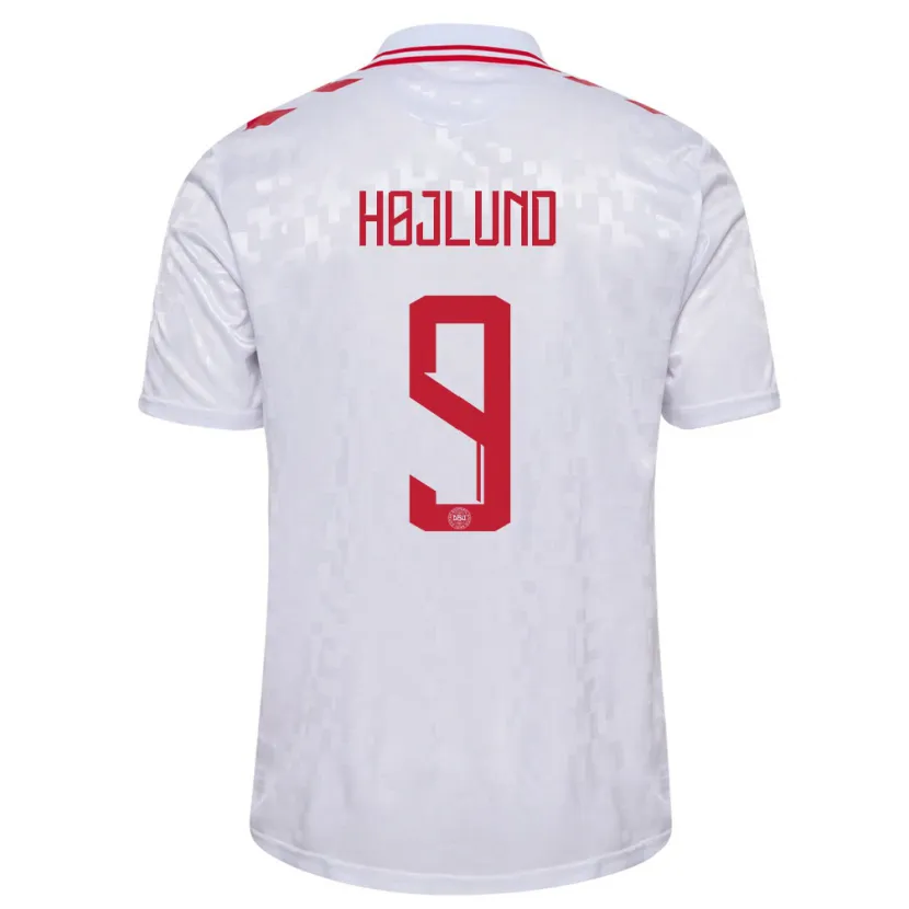 Danxen Hombre Camiseta Dinamarca Emil Højlund #9 Blanco 2ª Equipación 24-26 La Camisa