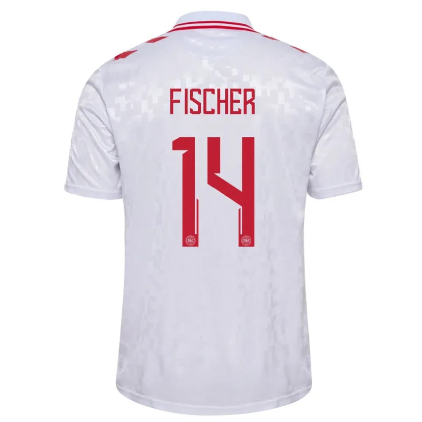 Danxen Hombre Camiseta Dinamarca Mikkel Fischer #14 Blanco 2ª Equipación 24-26 La Camisa