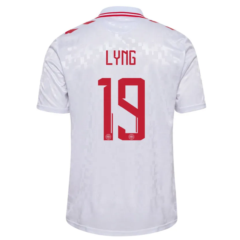 Danxen Hombre Camiseta Dinamarca Alexander Lyng #19 Blanco 2ª Equipación 24-26 La Camisa