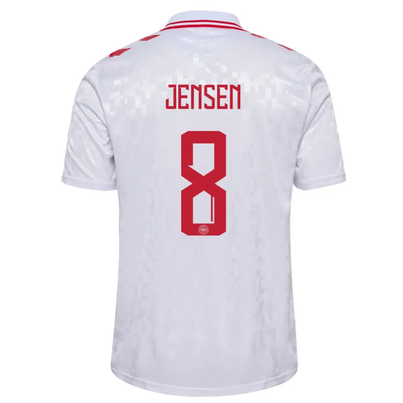 Danxen Hombre Camiseta Dinamarca Tobias Lund Jensen #8 Blanco 2ª Equipación 24-26 La Camisa
