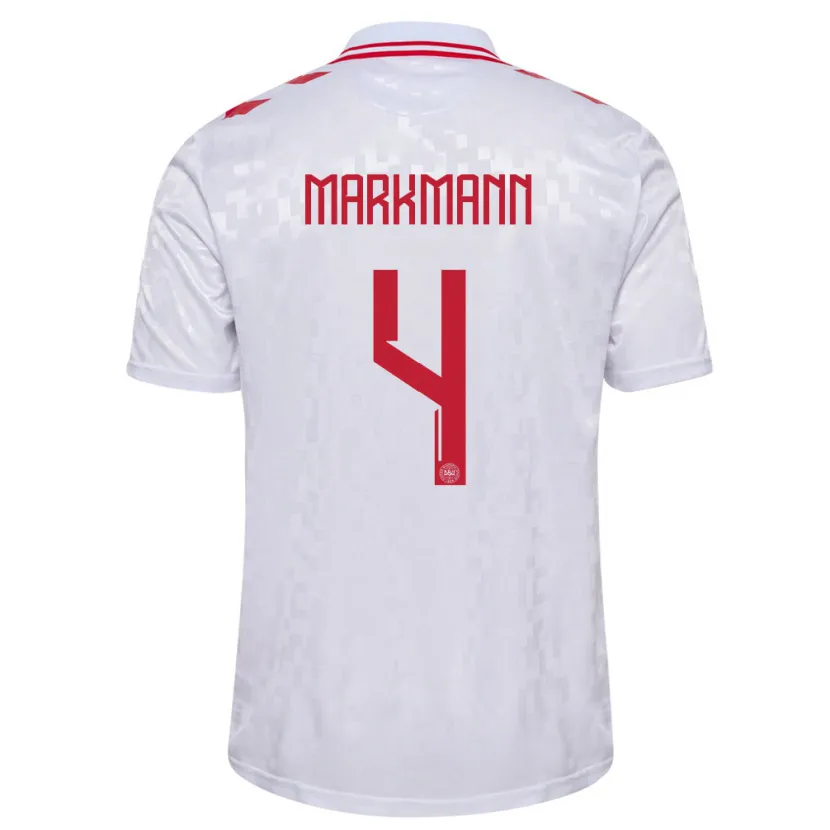 Danxen Hombre Camiseta Dinamarca Noah Markmann #4 Blanco 2ª Equipación 24-26 La Camisa