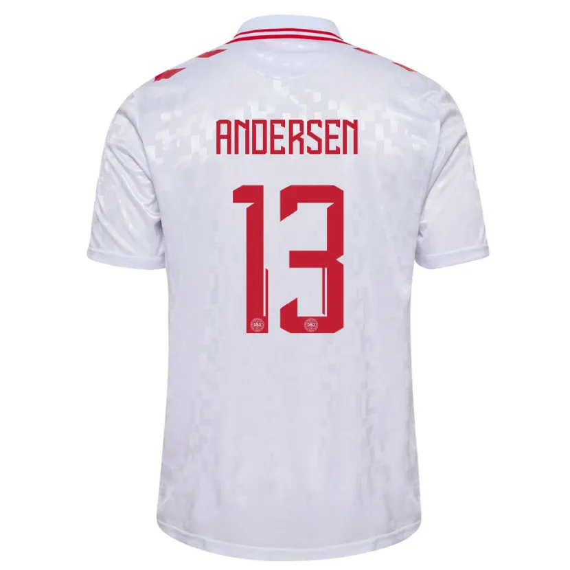 Danxen Hombre Camiseta Dinamarca Frej Andersen #13 Blanco 2ª Equipación 24-26 La Camisa