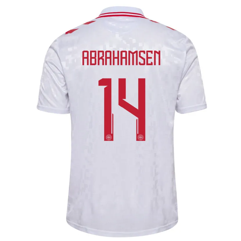 Danxen Hombre Camiseta Dinamarca Mads Abrahamsen #14 Blanco 2ª Equipación 24-26 La Camisa