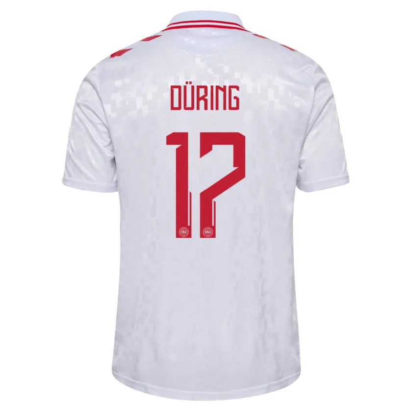Danxen Hombre Camiseta Dinamarca Rasmus Düring #17 Blanco 2ª Equipación 24-26 La Camisa