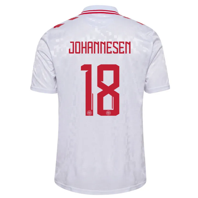 Danxen Hombre Camiseta Dinamarca Sofus Johannesen #18 Blanco 2ª Equipación 24-26 La Camisa
