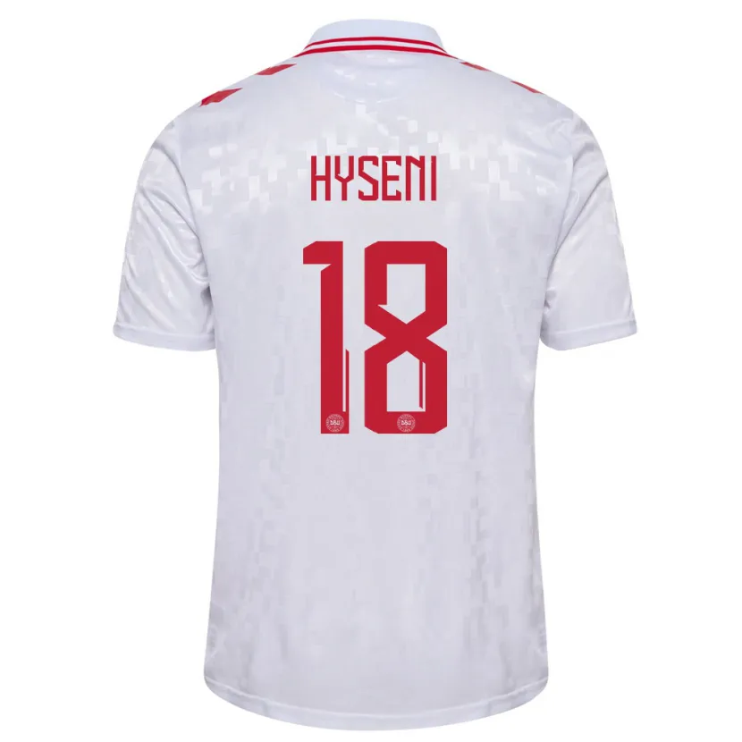 Danxen Hombre Camiseta Dinamarca Olti Hyseni #18 Blanco 2ª Equipación 24-26 La Camisa
