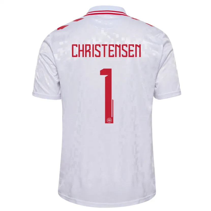 Danxen Hombre Camiseta Dinamarca Lene Christensen #1 Blanco 2ª Equipación 24-26 La Camisa