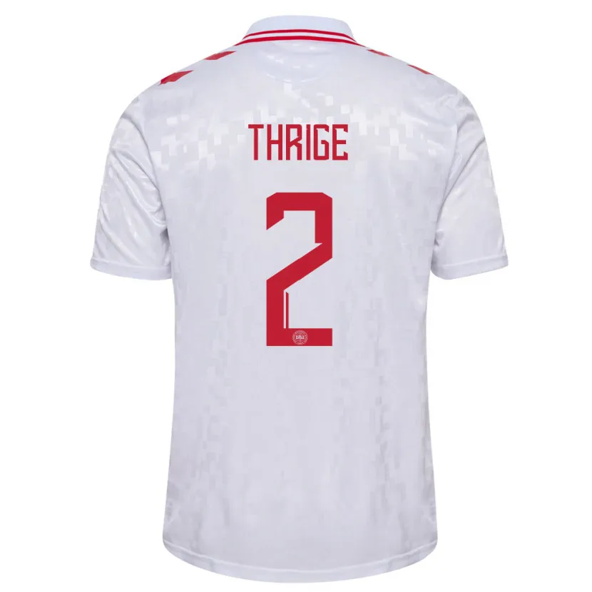 Danxen Hombre Camiseta Dinamarca Sara Thrige #2 Blanco 2ª Equipación 24-26 La Camisa