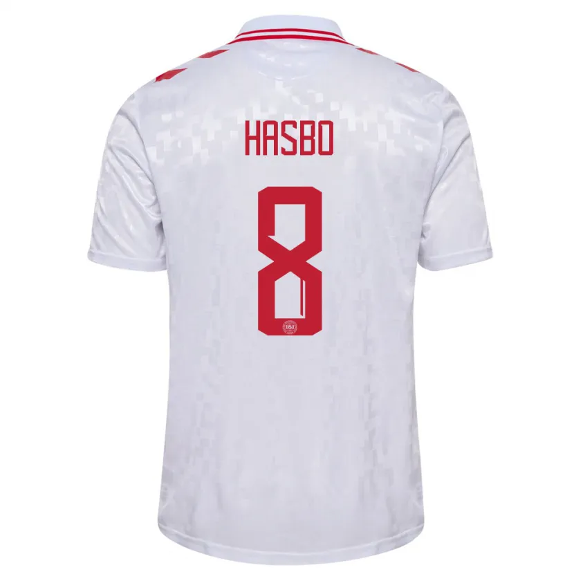 Danxen Hombre Camiseta Dinamarca Josefine Hasbo #8 Blanco 2ª Equipación 24-26 La Camisa