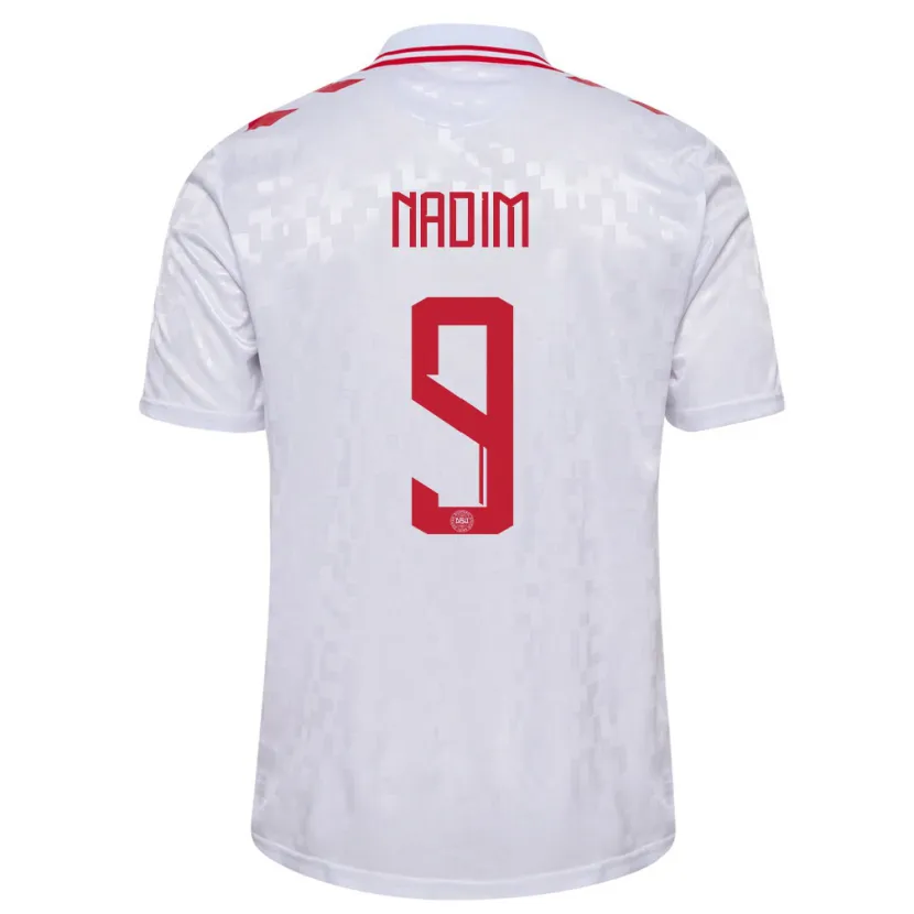 Danxen Hombre Camiseta Dinamarca Nadia Nadim #9 Blanco 2ª Equipación 24-26 La Camisa