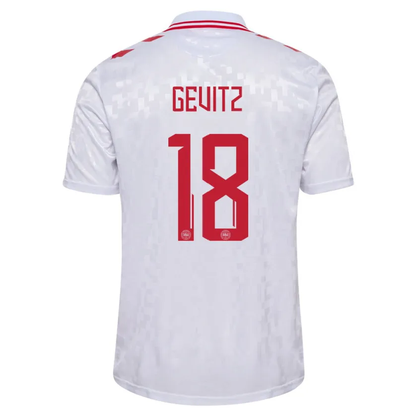 Danxen Hombre Camiseta Dinamarca Luna Gevitz #18 Blanco 2ª Equipación 24-26 La Camisa