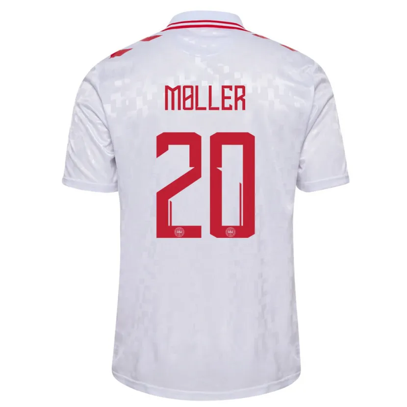 Danxen Hombre Camiseta Dinamarca Caroline Møller #20 Blanco 2ª Equipación 24-26 La Camisa