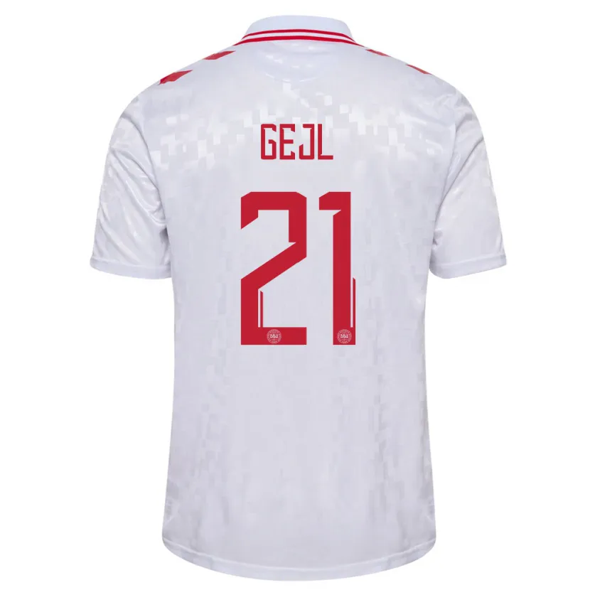 Danxen Hombre Camiseta Dinamarca Mille Gejl #21 Blanco 2ª Equipación 24-26 La Camisa