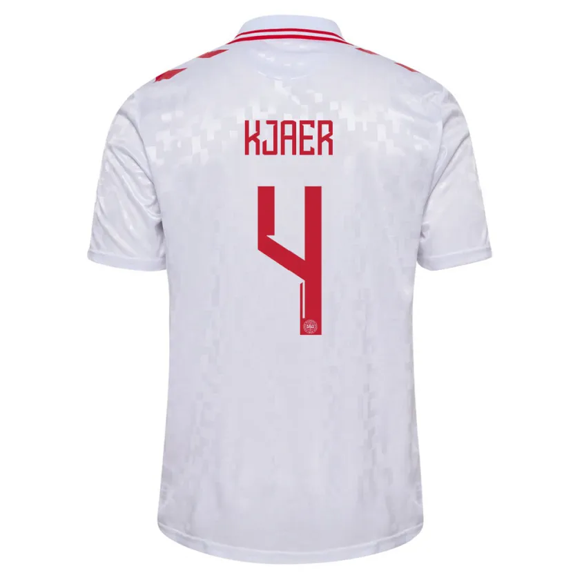 Danxen Hombre Camiseta Dinamarca Simon Kjaer #4 Blanco 2ª Equipación 24-26 La Camisa