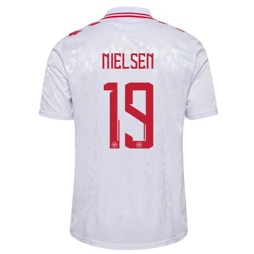 Danxen Hombre Camiseta Dinamarca Casper Nielsen #19 Blanco 2ª Equipación 24-26 La Camisa