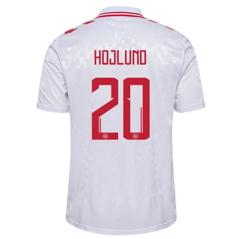 Danxen Hombre Camiseta Dinamarca Rasmus Hojlund #20 Blanco 2ª Equipación 24-26 La Camisa