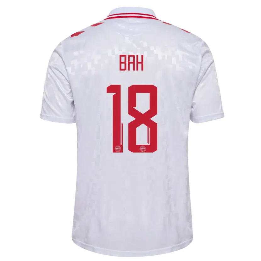 Danxen Hombre Camiseta Dinamarca Alexander Bah #18 Blanco 2ª Equipación 24-26 La Camisa