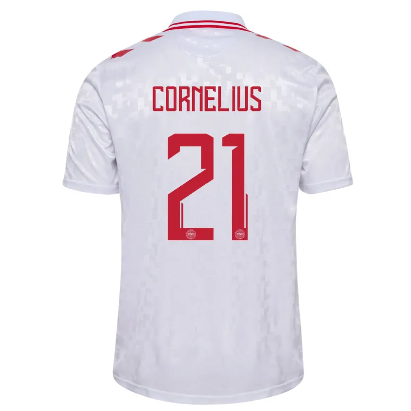 Danxen Hombre Camiseta Dinamarca Andreas Cornelius #21 Blanco 2ª Equipación 24-26 La Camisa
