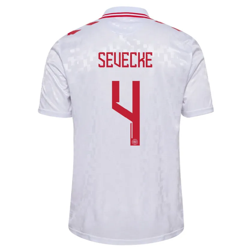 Danxen Hombre Camiseta Dinamarca Rikke Sevecke #4 Blanco 2ª Equipación 24-26 La Camisa