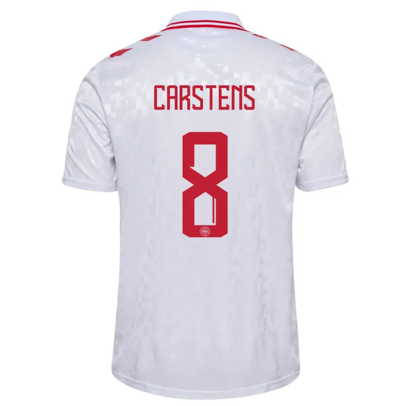 Danxen Hombre Camiseta Dinamarca Signe Carstens #8 Blanco 2ª Equipación 24-26 La Camisa