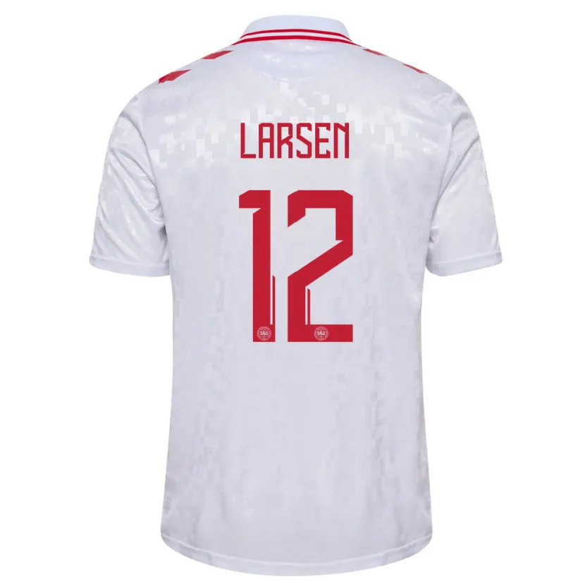 Danxen Hombre Camiseta Dinamarca Stine Larsen #12 Blanco 2ª Equipación 24-26 La Camisa