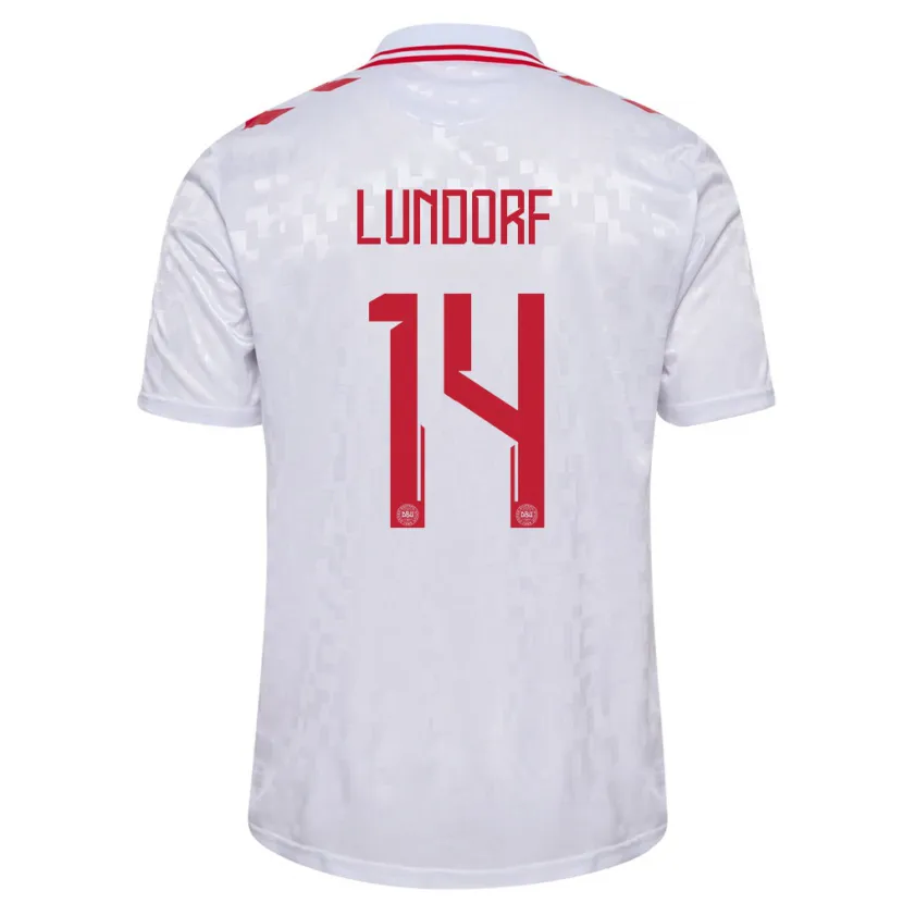 Danxen Hombre Camiseta Dinamarca Matilde Lundorf #14 Blanco 2ª Equipación 24-26 La Camisa