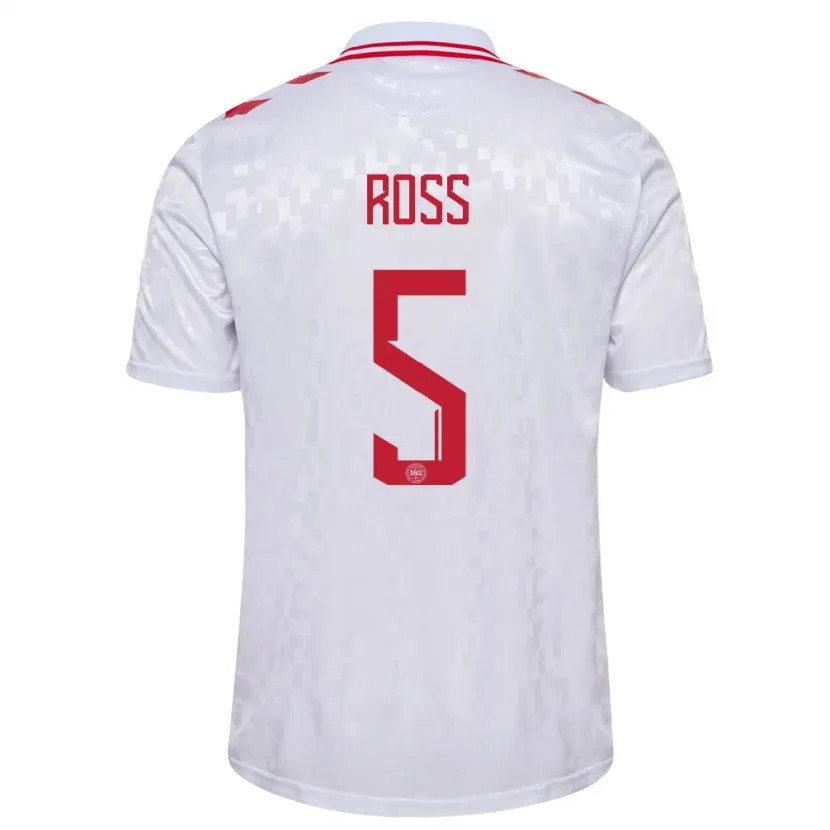 Danxen Hombre Camiseta Dinamarca Mathias Ross #5 Blanco 2ª Equipación 24-26 La Camisa
