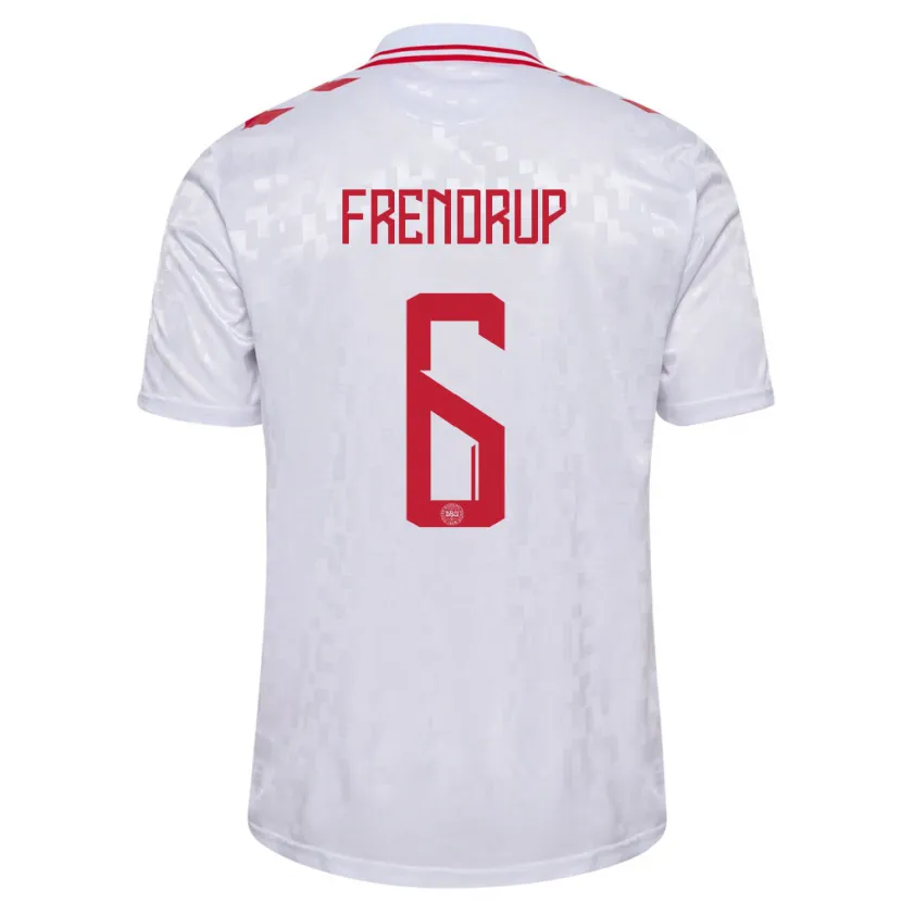 Danxen Hombre Camiseta Dinamarca Morten Frendrup #6 Blanco 2ª Equipación 24-26 La Camisa