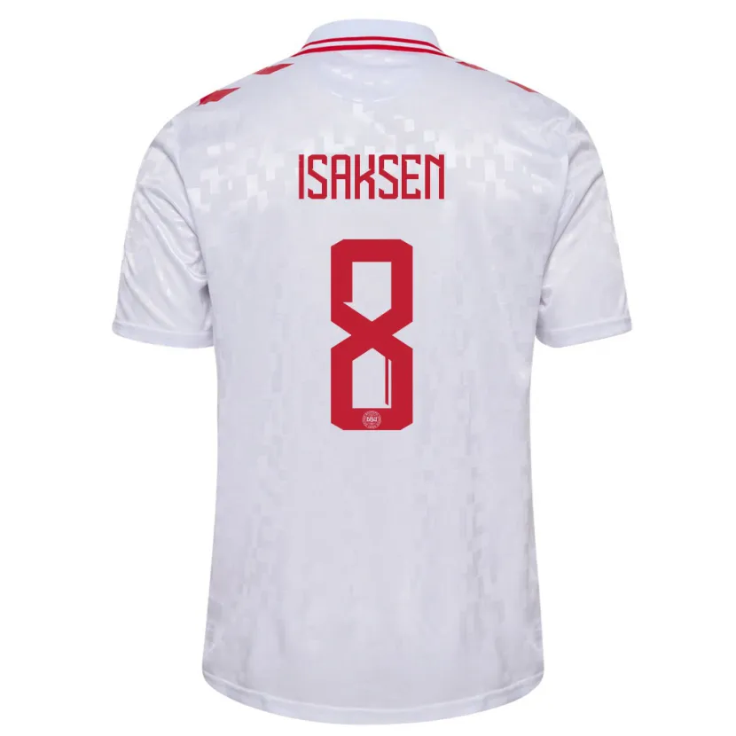 Danxen Hombre Camiseta Dinamarca Gustav Isaksen #8 Blanco 2ª Equipación 24-26 La Camisa