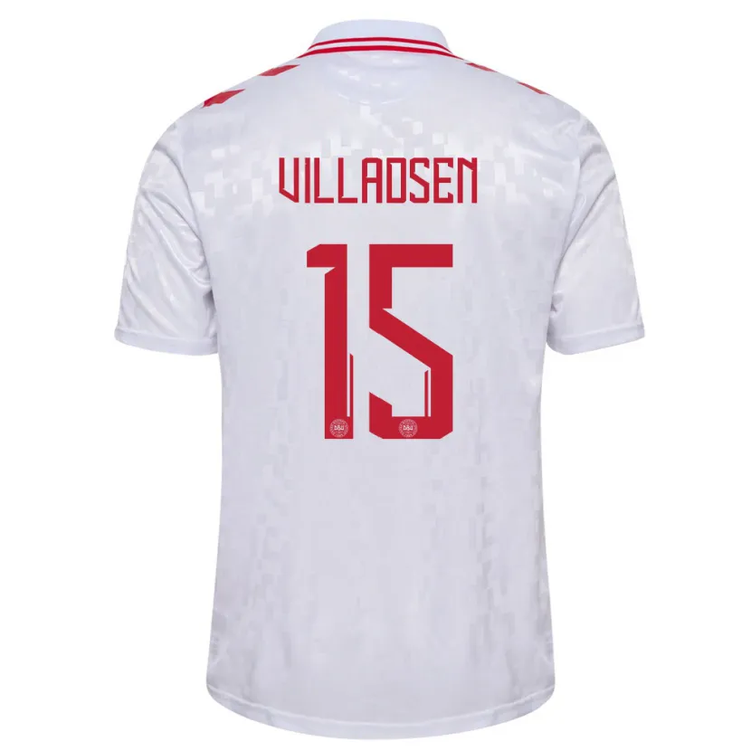 Danxen Hombre Camiseta Dinamarca Oliver Villadsen #15 Blanco 2ª Equipación 24-26 La Camisa