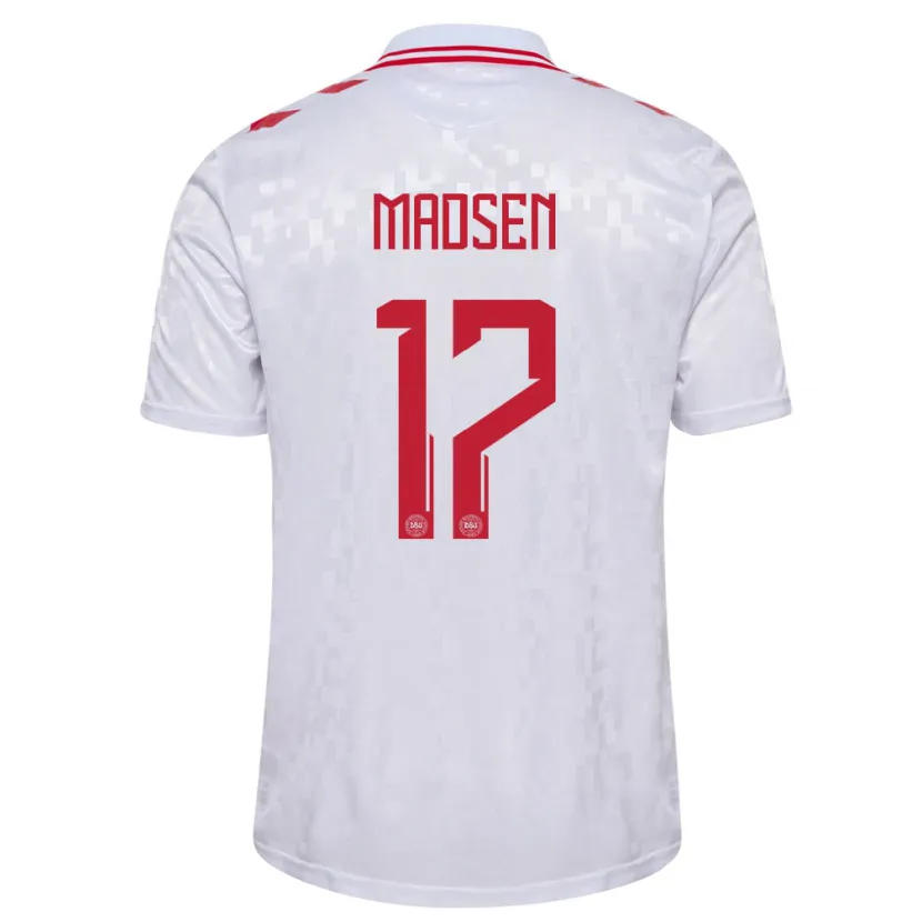 Danxen Hombre Camiseta Dinamarca Nicolas Madsen #17 Blanco 2ª Equipación 24-26 La Camisa