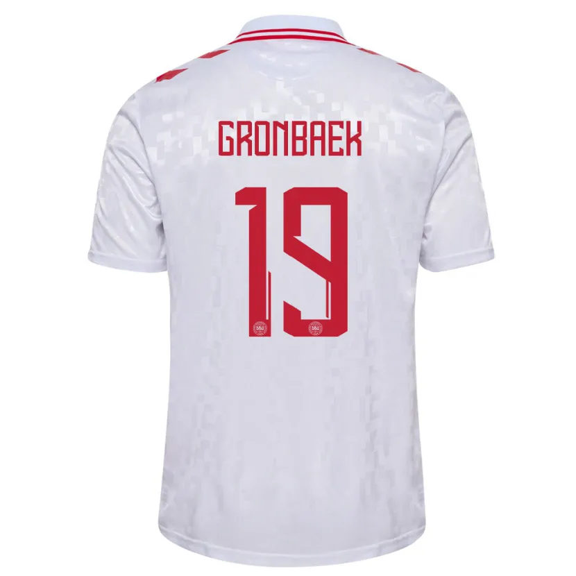 Danxen Hombre Camiseta Dinamarca Albert Gronbaek #19 Blanco 2ª Equipación 24-26 La Camisa