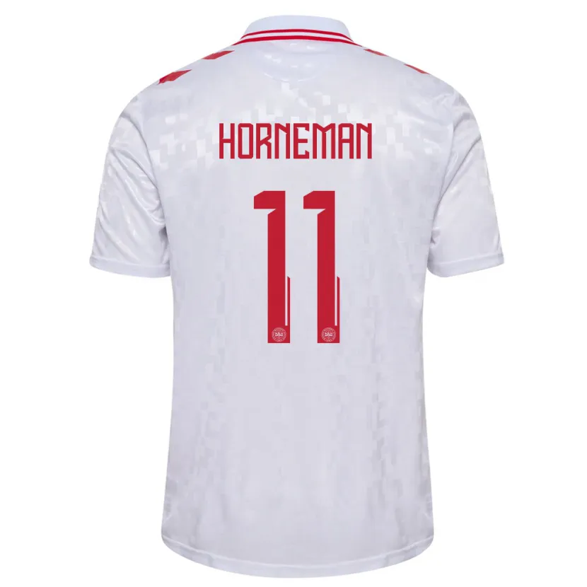 Danxen Hombre Camiseta Dinamarca Charly Horneman #11 Blanco 2ª Equipación 24-26 La Camisa
