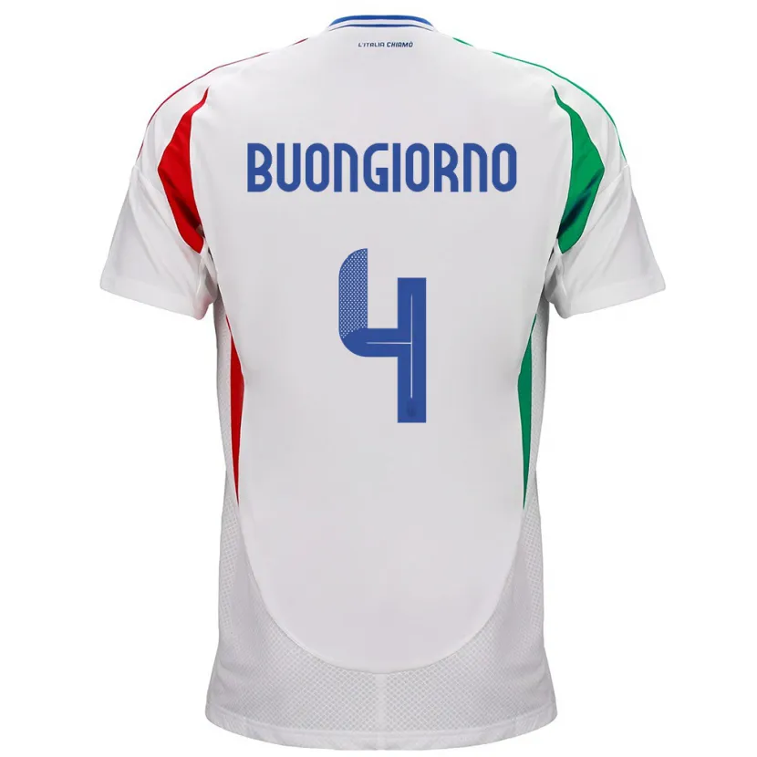Danxen Hombre Camiseta Italia Alessandro Buongiorno #4 Blanco 2ª Equipación 24-26 La Camisa