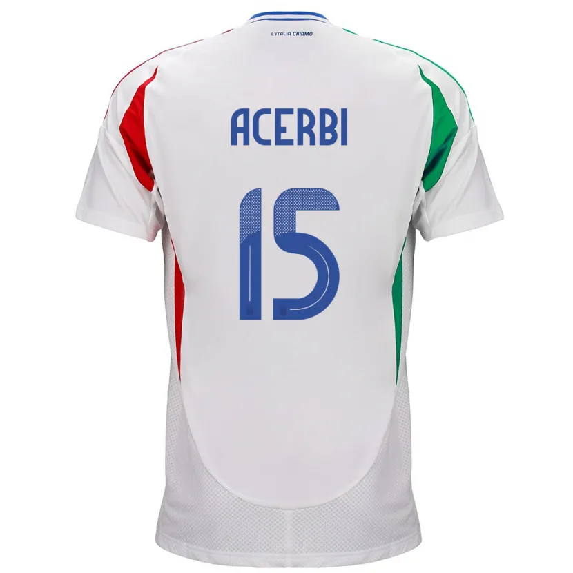 Danxen Hombre Camiseta Italia Francesco Acerbi #15 Blanco 2ª Equipación 24-26 La Camisa