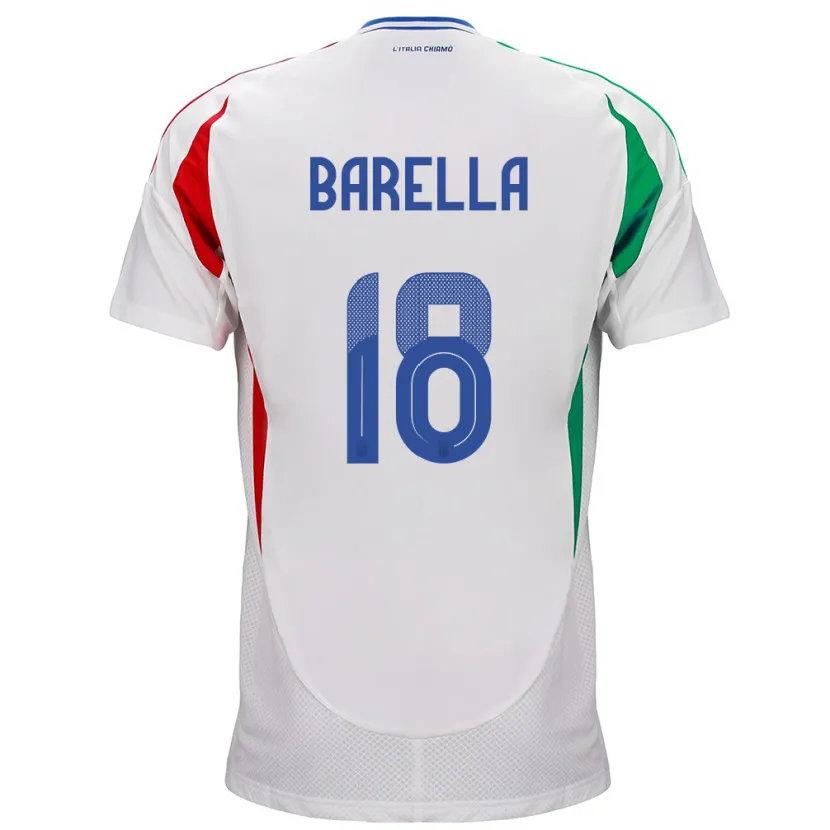 Danxen Hombre Camiseta Italia Nicolò Barella #18 Blanco 2ª Equipación 24-26 La Camisa