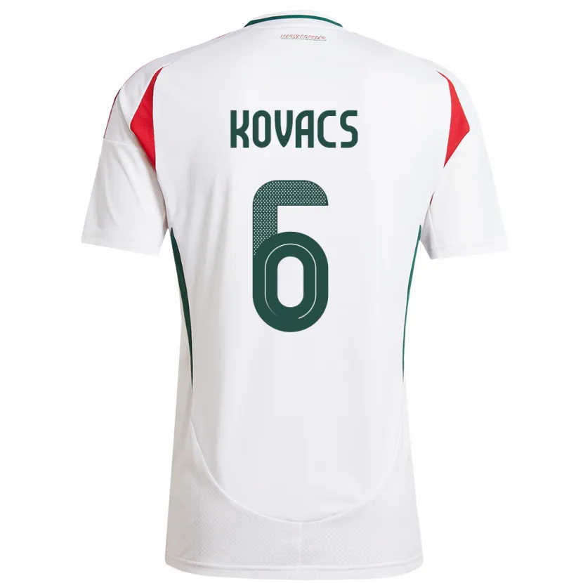 Danxen Hombre Camiseta Hungría Noel Kovács #6 Blanco 2ª Equipación 24-26 La Camisa