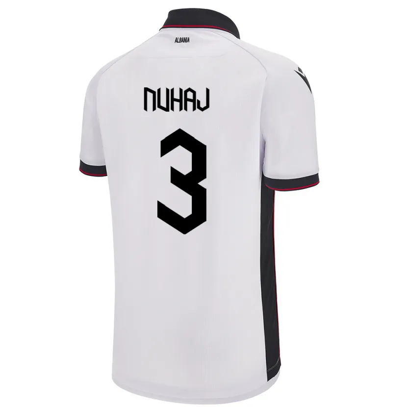 Danxen Hombre Camiseta Albania Fabjano Nuhaj #3 Blanco 2ª Equipación 24-26 La Camisa