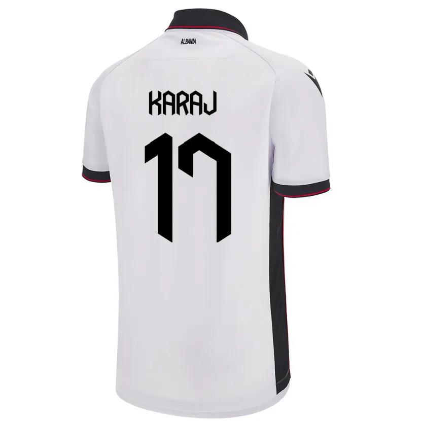 Danxen Hombre Camiseta Albania Eraldo Karaj #17 Blanco 2ª Equipación 24-26 La Camisa