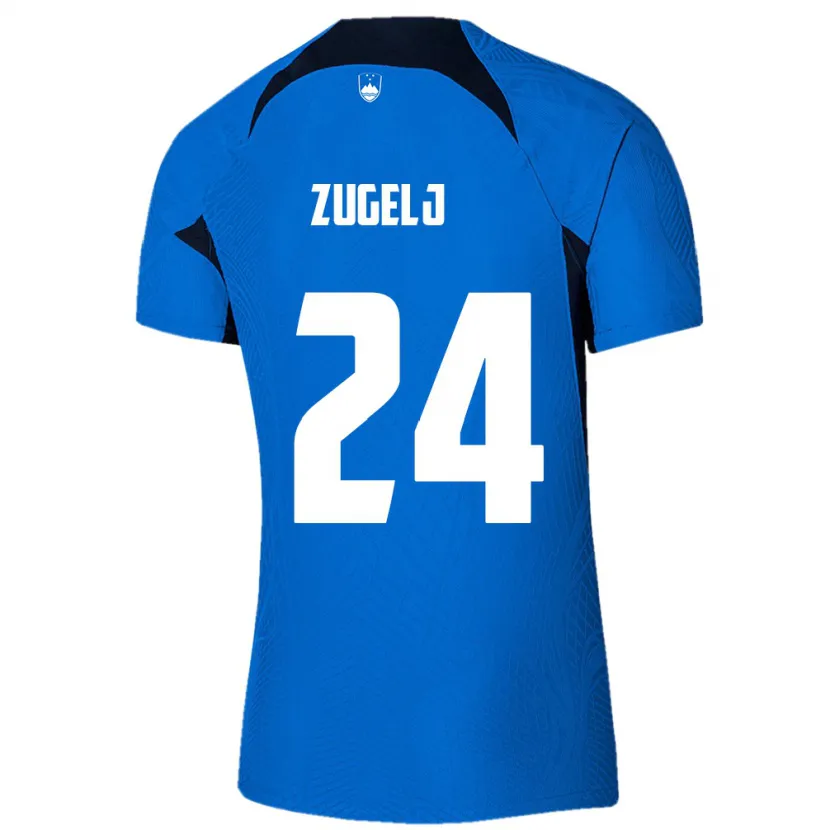 Danxen Hombre Camiseta Eslovenia Nino Zugelj #24 Azul 2ª Equipación 24-26 La Camisa
