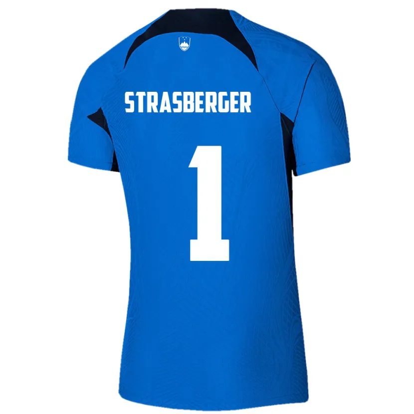 Danxen Hombre Camiseta Eslovenia Tim Strasberger #1 Azul 2ª Equipación 24-26 La Camisa